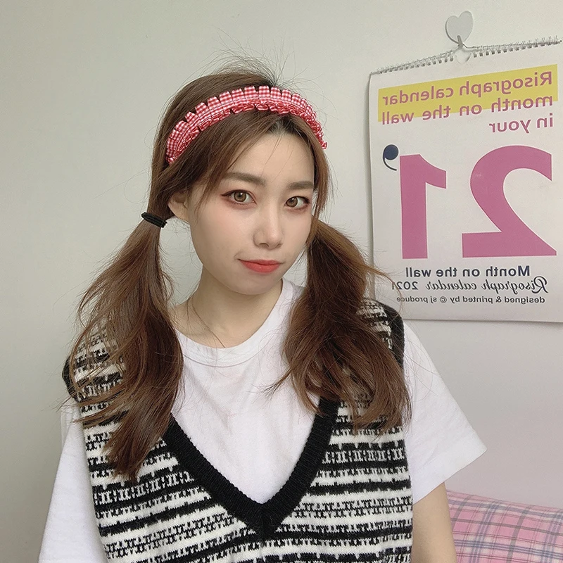 

Sweet Plaid Ruffle Wrinkle Headband Hairbands Cute Girls Hair Bands Women Hair Accessories Girls Hairband Sweet Hair Hoop