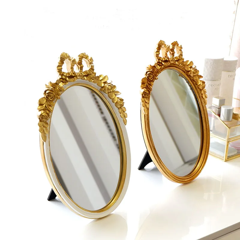 

Retro Desktop Rotating Mirror Metal Ladies Golden Beauty Folding Makeup Makeup Vanity Table Dresser Decoration For Home Make