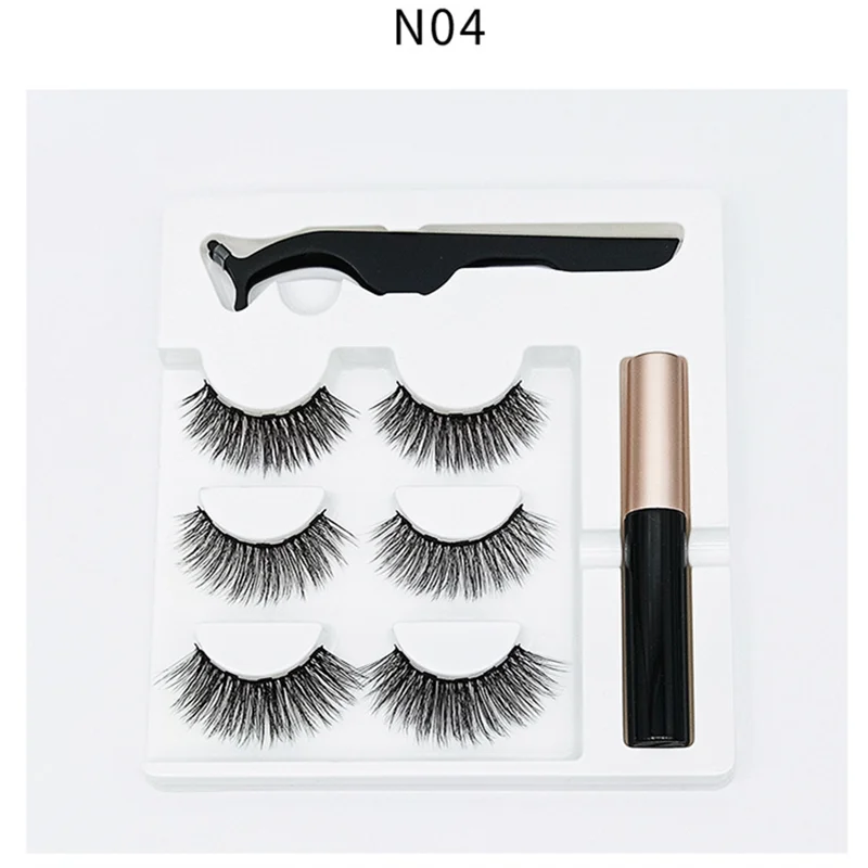 

3 Pairs Magnetic Eyelashs set Magnet Liquid Eyeliner& Magnetic Lashes & Tweezer Set Waterproof Long Lasting Eyelash Extension