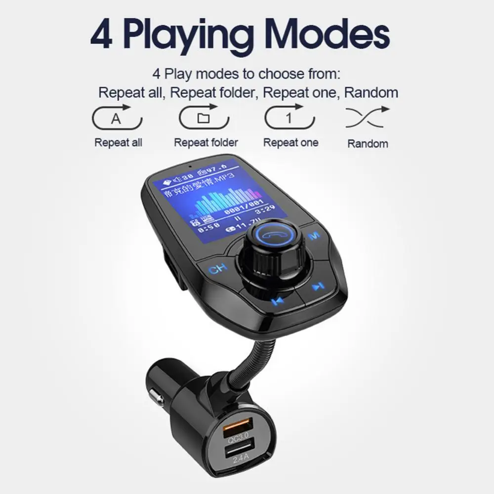 

T26D Large Color Screen Car Bluetooth MP3 Music Player Color Screen QC3.0 Car Fast Charger