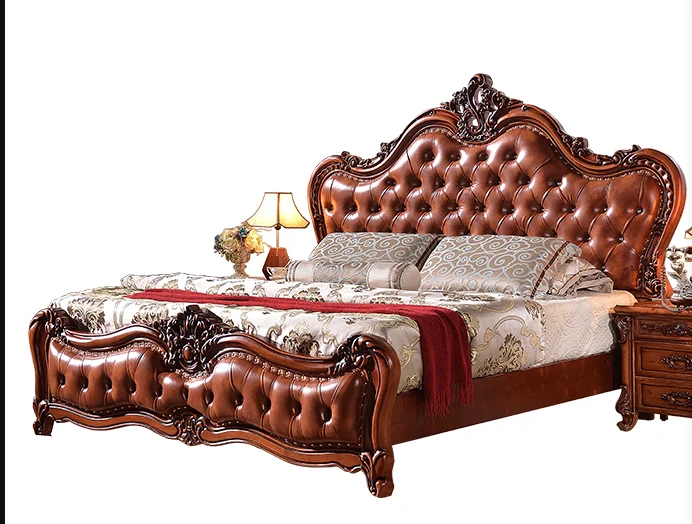 180X200cm bed Европейская кровать 1,8 м американская твердая деревянная резная двуспальная кровать роскошная дубовая мебель для спальни - Цвет: 180X200cm bed