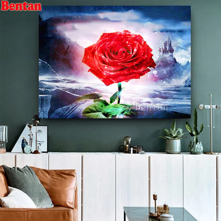 

5D Diamond Painting Red Rose Flower Full Drill Square Cross Stitch Castle Landscape Pictures Of Rhinestones Needlework Mosaic