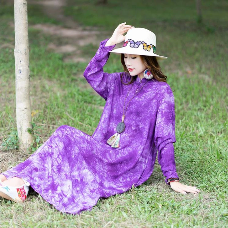 Платье из хлопка и льна на пуговицах с длинным рукавом | Женская одежда