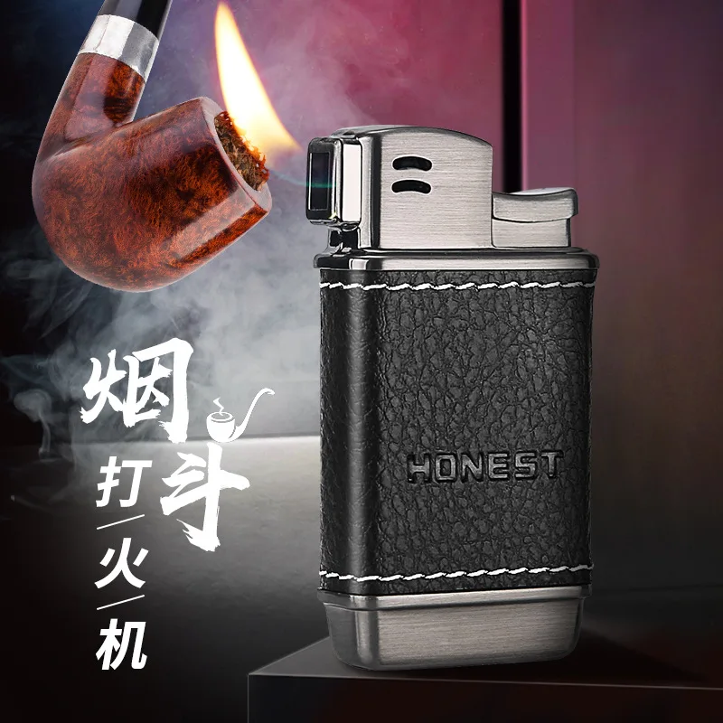 

Inflatable Oil Lighter Pipe Oblique Fire Design Creative Leather Metal Ignition Smoking Portable Windproof Rechargeable Butane