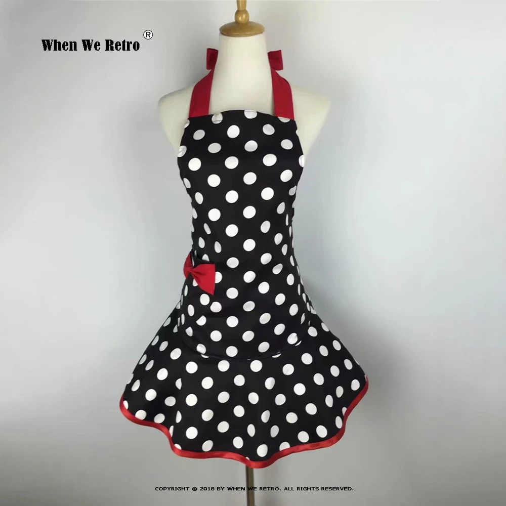 Фартук женский хлопковый в горошек с бантом на шее |