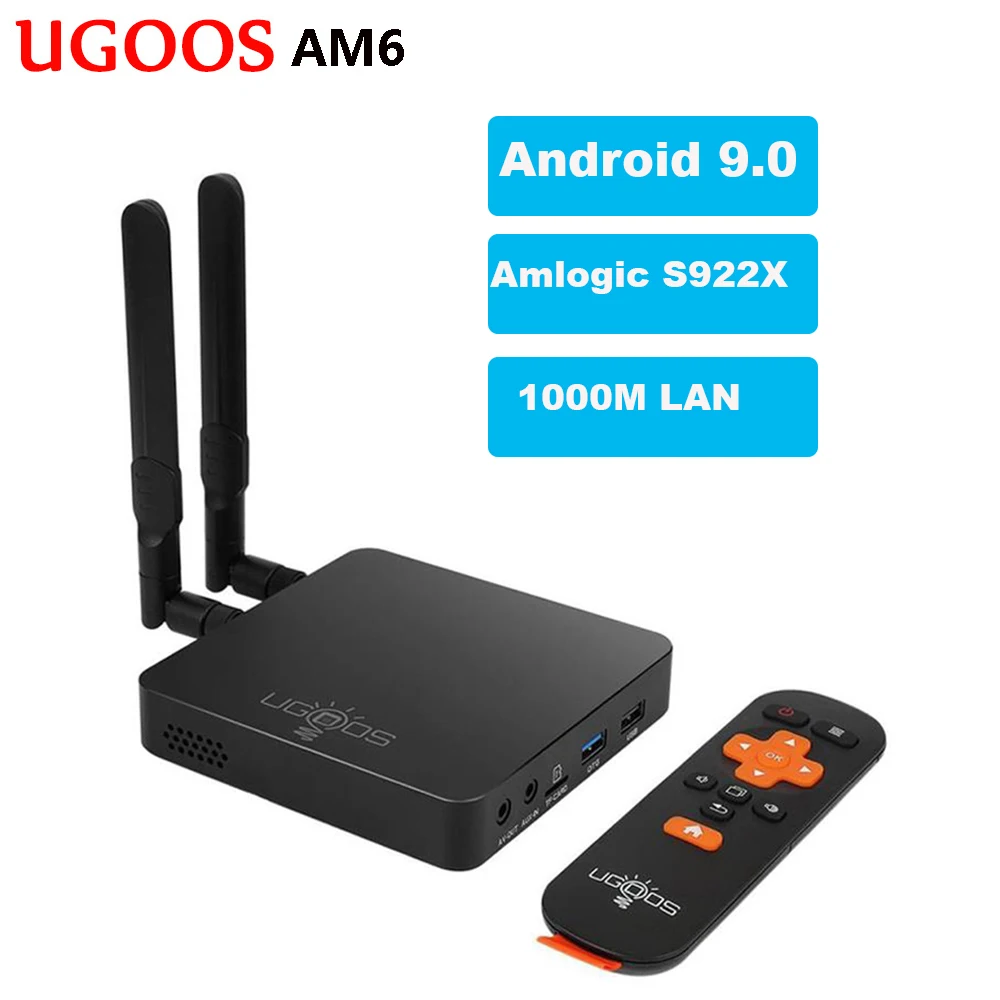 Медиа плеер UGOOS AM6 ТВ бокс на Android 9.0 Amlogic S922X DDR4 2 Гб RAM 16 ROM Wi Fi 4 и 5 1000M LAN Bluetooth 4K HD