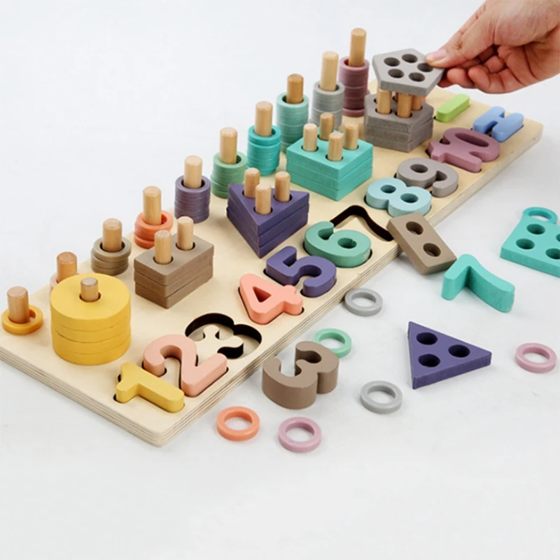 

Children Wooden Toys Teaching Count Numbers Matching Digital Shape Match Early Education Toys