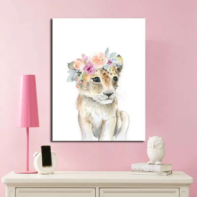 Lion Animals Oil Painting Modern Cute Flower for Kids Room Canvas Cuadros Wall Art Pictures Children Posters | Дом и сад