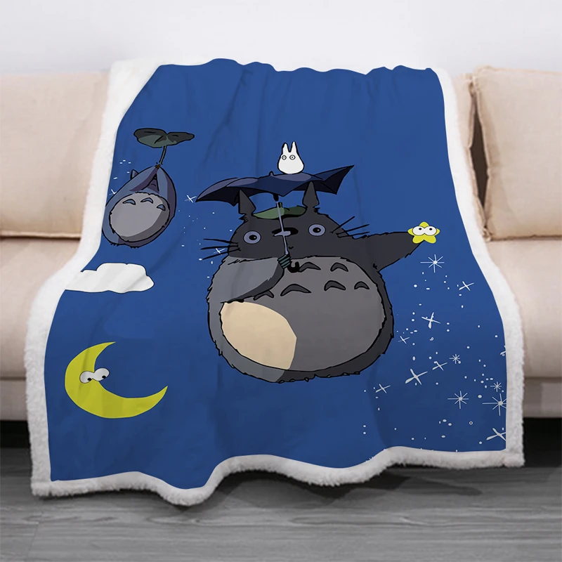 

Мультяшное одеяло Totoro с забавными персонажами, 3D одеяло с принтом Sherpa на кровати, домашний текстиль, сказочный стиль 10