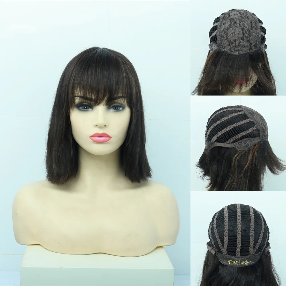 Европейский стиль человеческие волосы на шнуровке виргинские короткий парик