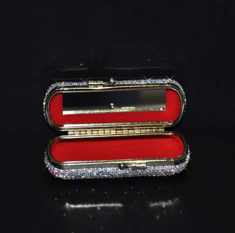 1pc Charming Rhinestone Metal Makeup Organizer with Mirror Small Portable Female Cosmetics Lipstick Storage Box Girls Gift | Дом и сад