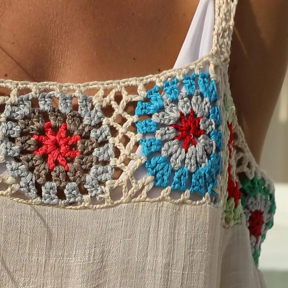 

Summer Dress Women Hollow Out Crochet Casual Women Cover Up Low Neck Dress Street Style Beach plus size vetement femme 2021