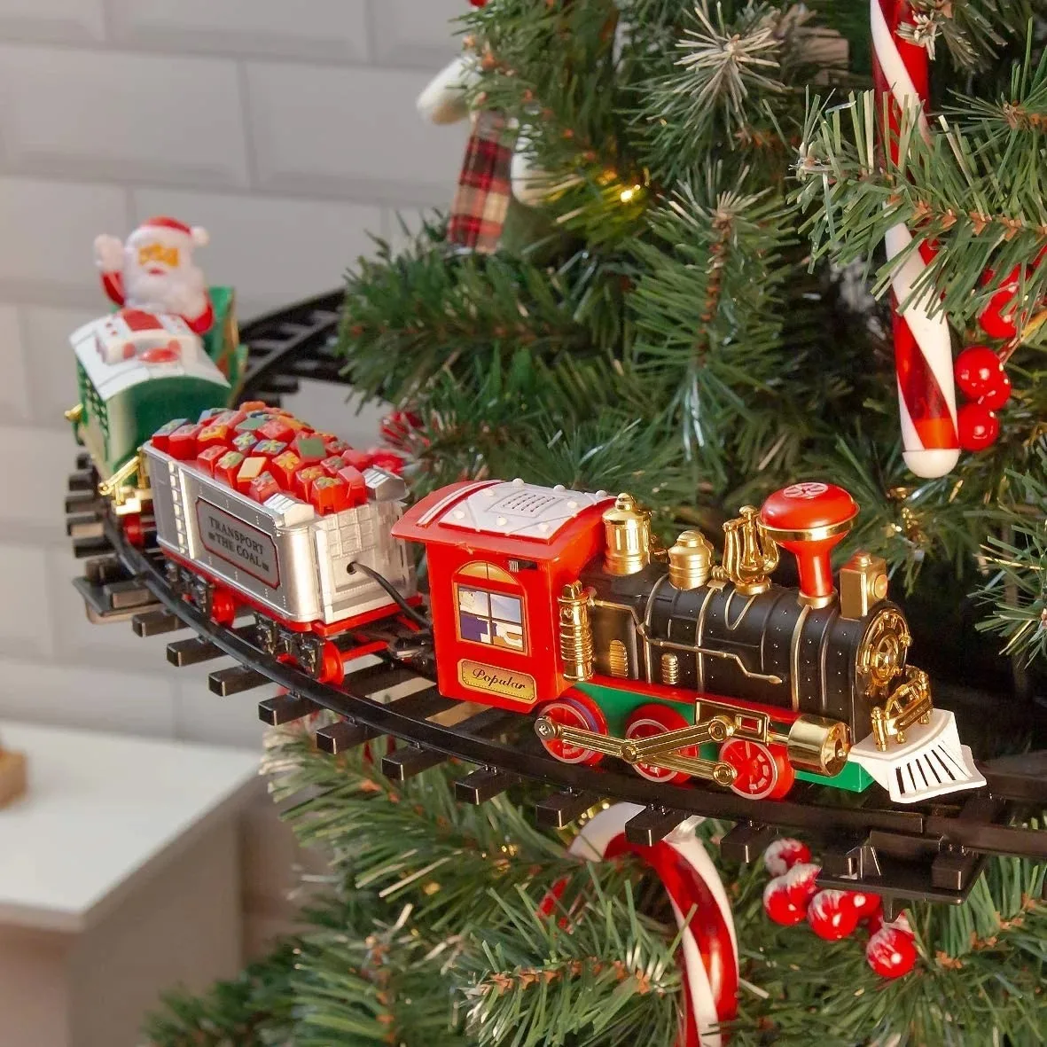 

Electric Christmas Tree Train Set Attaches To Your Tree Realistic Sounds & Lights Christmas Gift Toy Battery Operated 2021 New