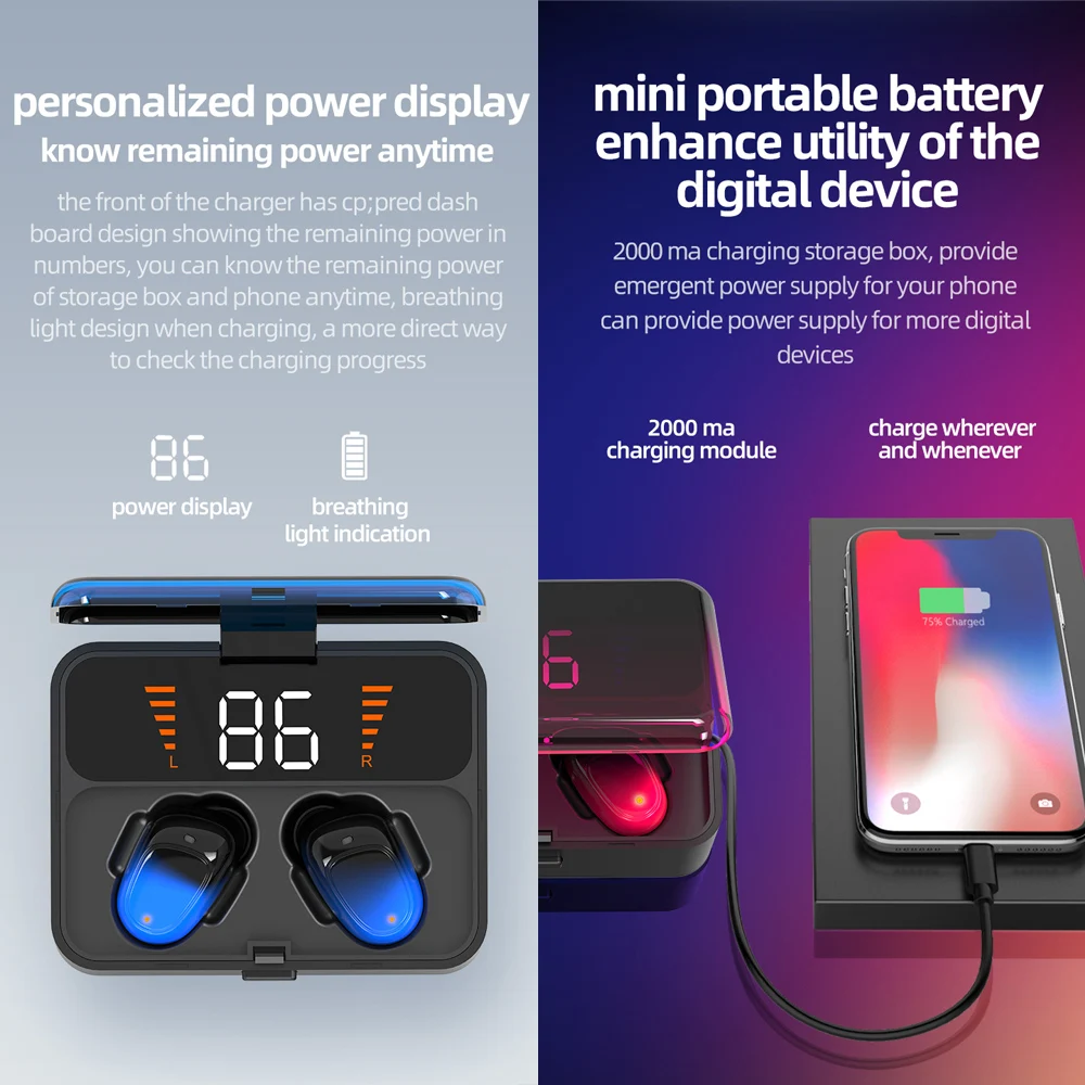 CBAOOO TWS Bluetooth наушники V5.0 Touch беспроводные наушники 9D стерео спортивные водонепроницаемые наушники Hands-free светодиодный цифровая гарнитура
