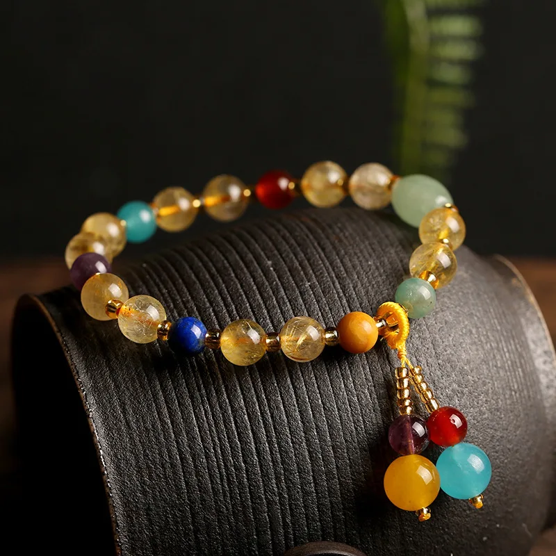 

Natural Rutilated Quartz/Amazonite/Red Agate/Lapis Lazuli/Amethyst/Jade Crystal Beads Strand Bracelets Women Fine Jewelry