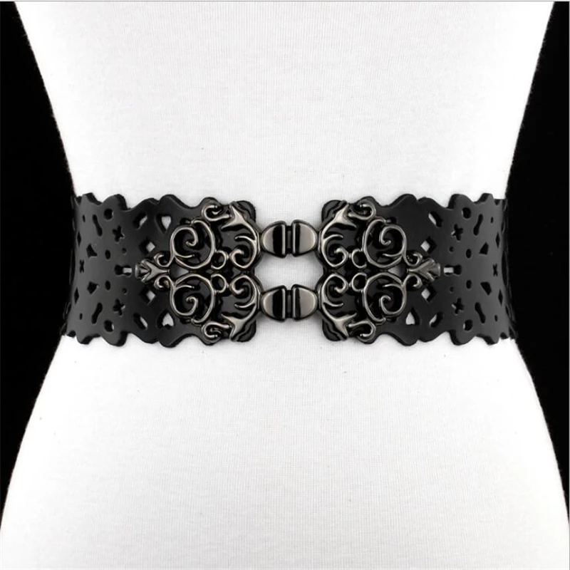 

2021 Fashion Retro Leather Belts for Women Openwork Wide Girdle Dress Wild Casual Elastic Girdle High Quality Belts