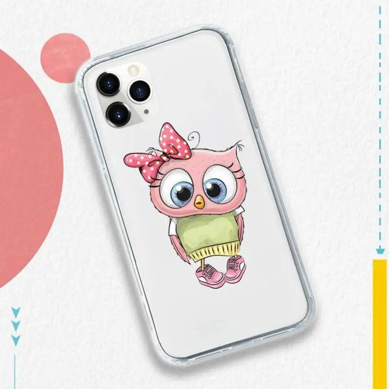 

Lovely Animal Owl Phone Cases Transparent soft For iphone 5 5s 5c se 6 6s 7 8 11 12 plus mini x xs xr pro max