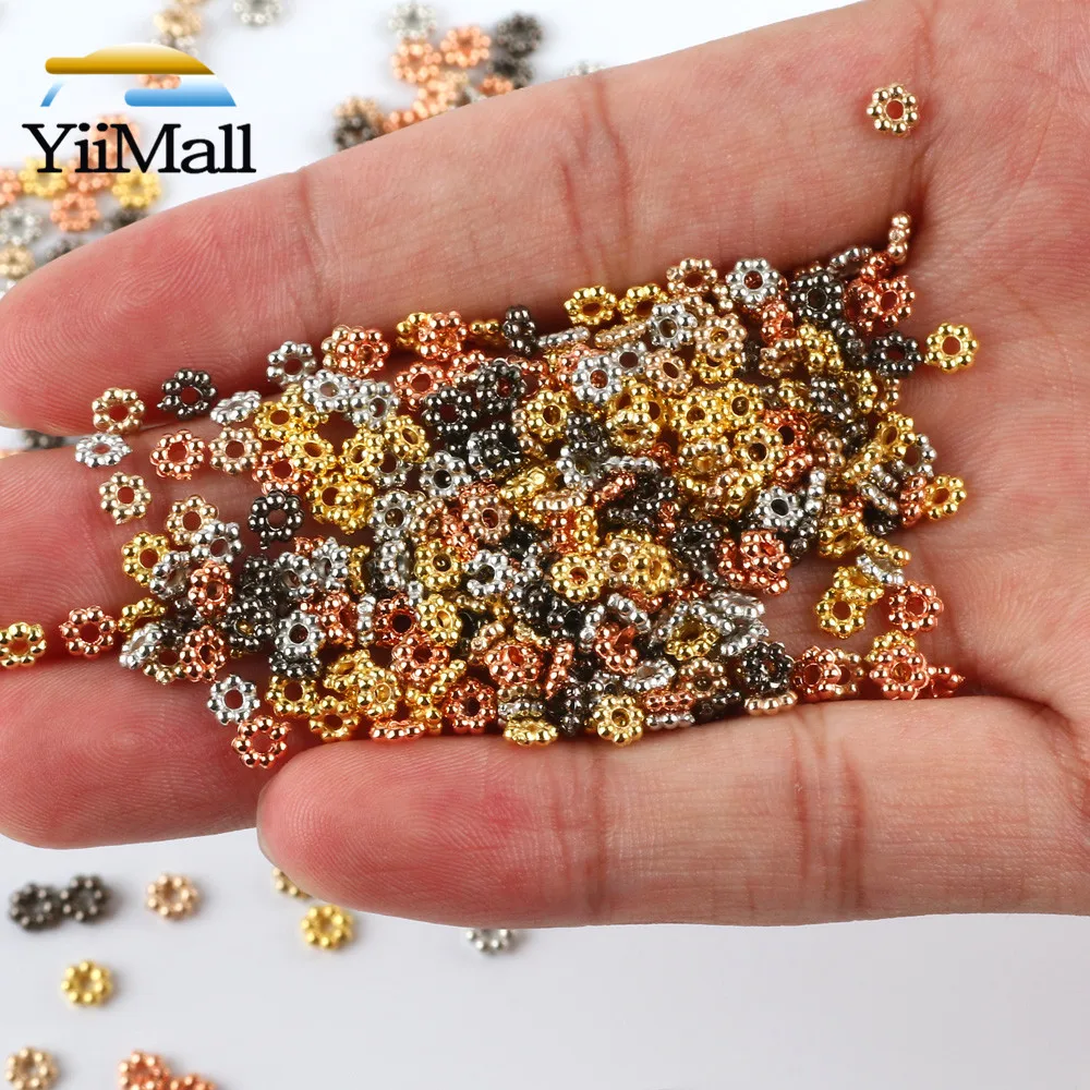 Yiimall 1000 шт 4 мм покрыто золотом серебром акриловый цветок Spacer Бусины для