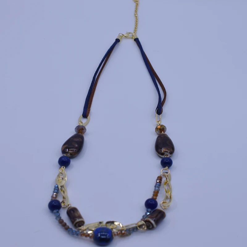 

Krasivaya Glass Beads With Crystal Leather Italy Style Necklace For Women Fashion Jewelry