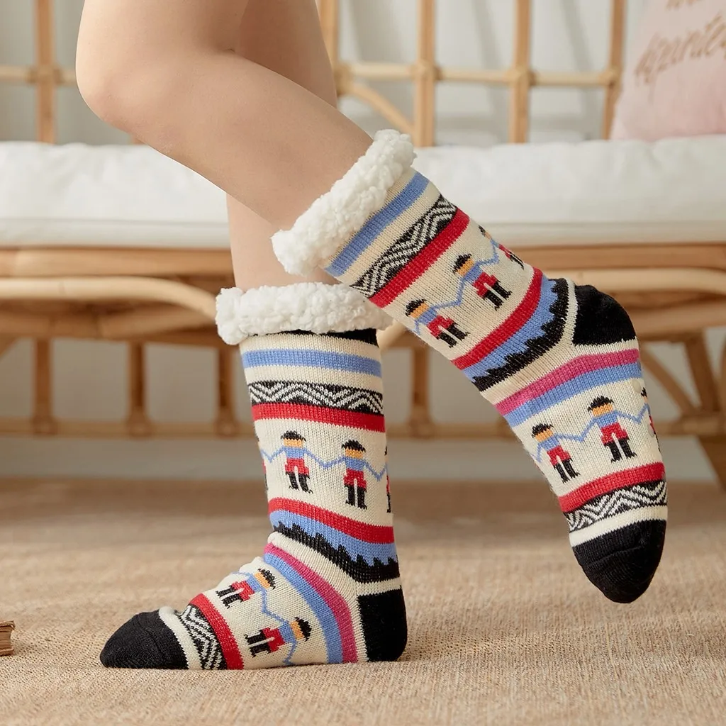 Christmas Socks Women Thicker Warm Soft Cotton Print Anti-slip Floor Casual Carpet Sock Winter Comfortable Hosiery |