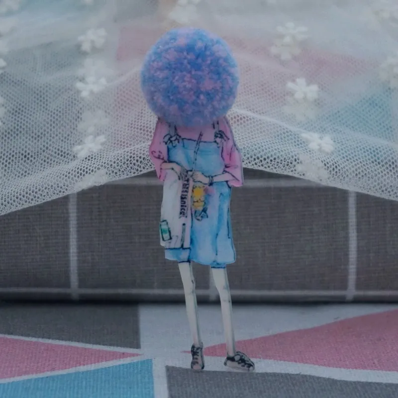 104 Женская модная брошь Милые нашивки на рюкзаке kawaii Акриловые броши булавка с шерстяным шариком шерстяная шляпа Женская булавка значок Broĉo - Окраска металла: 104