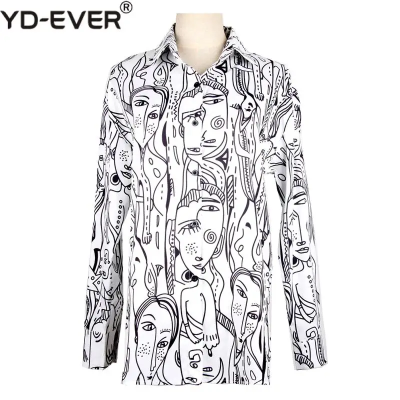 Блузка женская свободного кроя с длинным рукавом и принтом лица | Женская одежда