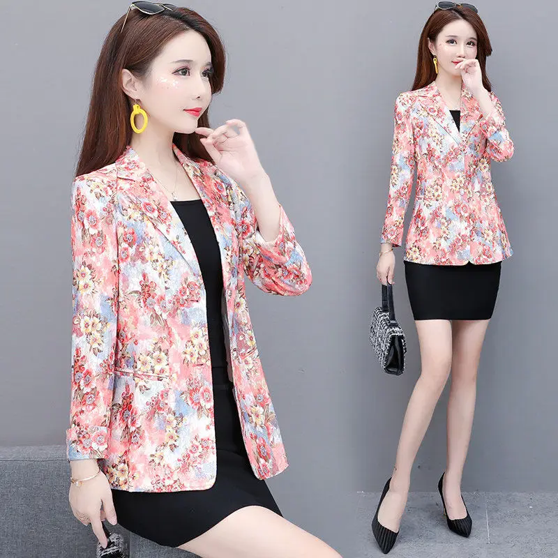 

Women 2020 New Spring Autumn Elegant Blazer Feminino Ladies Floral Long Sleeve Casual Blazers Notched Collar Female Outwear L131
