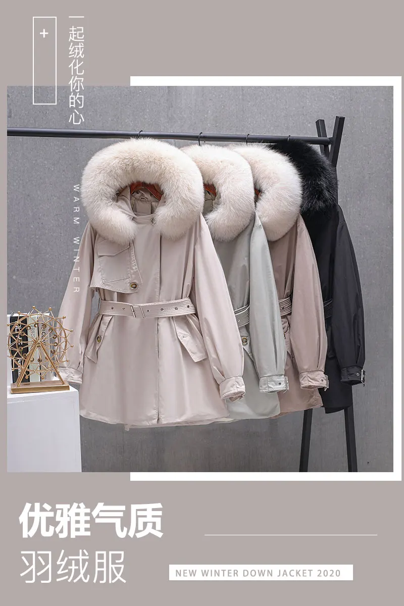 

Loose Casual Winter Warm Parkas Women 2020 New Real Fur Collar Hooded Jacket Outwear Long Sleeve White Duck Down Coats for Mujer