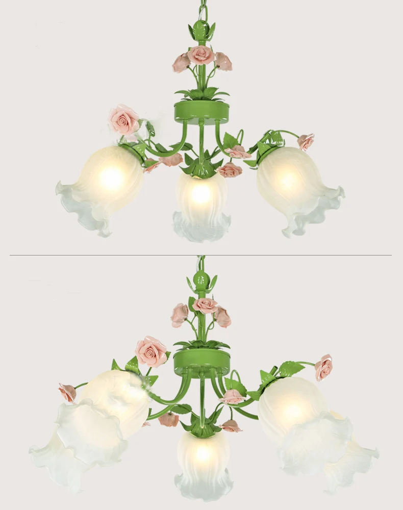 

American Style LED Rose Pendant chandelier Children Bedroom flower lights living room Dinning Room Pendant Lights Glass lamp D65