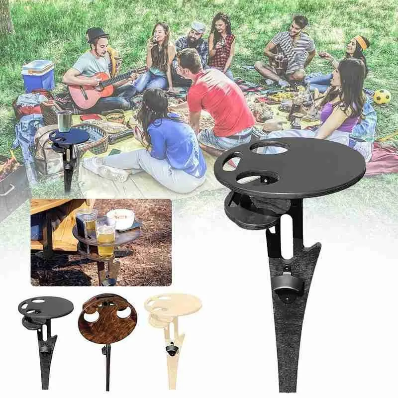 

Portable Wine Table with Foldable Round Desktop For Outdoor Picnic Rack Wooden Carry Indoor Table Mini Garden Wine Easy Hom B4J4