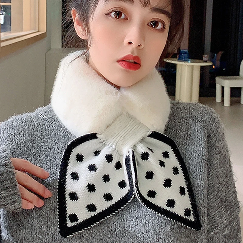 Мягкий Имитация искусственных волн в горошек плюшевый перекрестный шарф