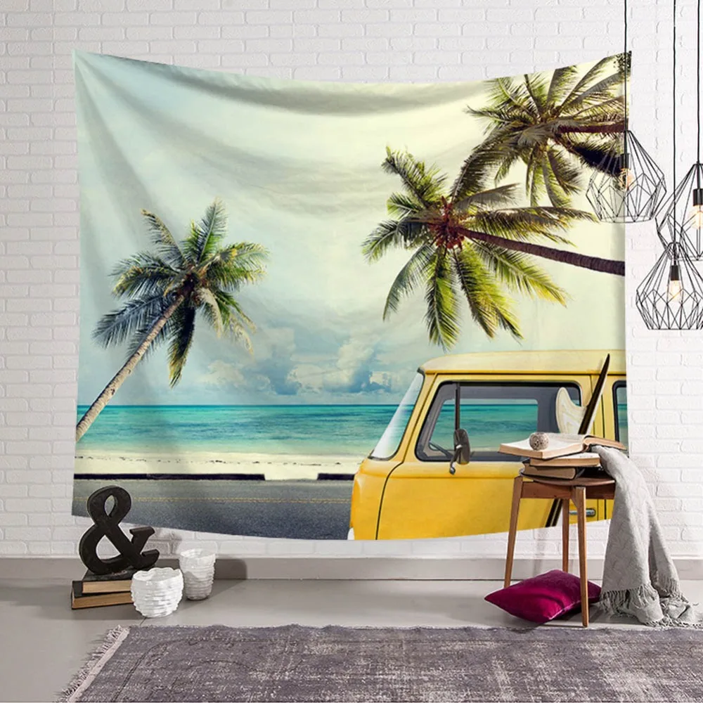 Настенный гобелен в богемном стиле с морским пейзажем Кокосовая пальма