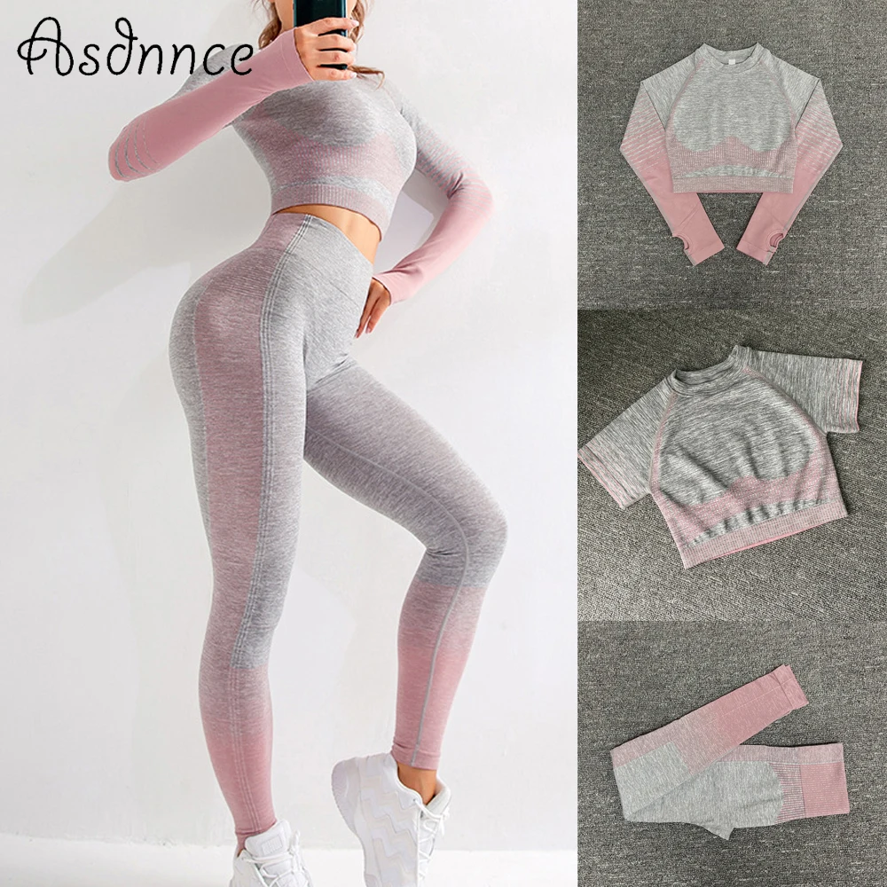 Женский бесшовный комплект для йоги Летняя короткая тренировочная одежда бега