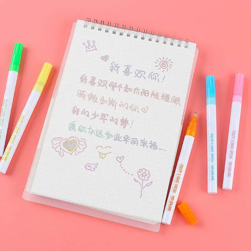 

12 Pcs Double Line Outline Pen Drawing Highlighter Dream Color Fluorescent Mark U4LD