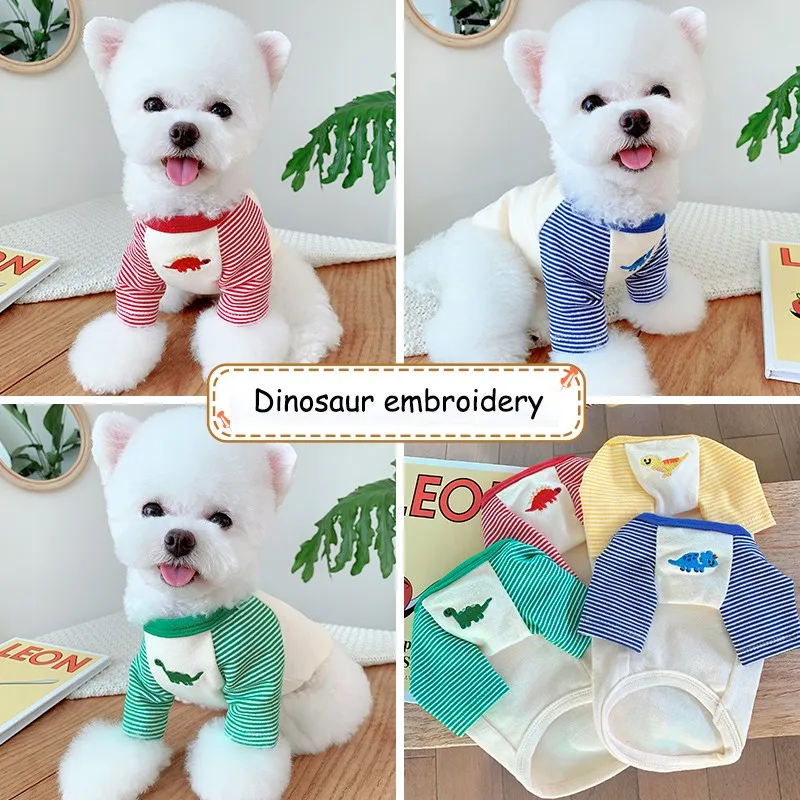 Winter Pet Dog Clothes Cartoons Dinosaur Embroidery Cute Shirt Chothes For Puppy Basis Knitted Yorkshire Outdoor | Дом и сад