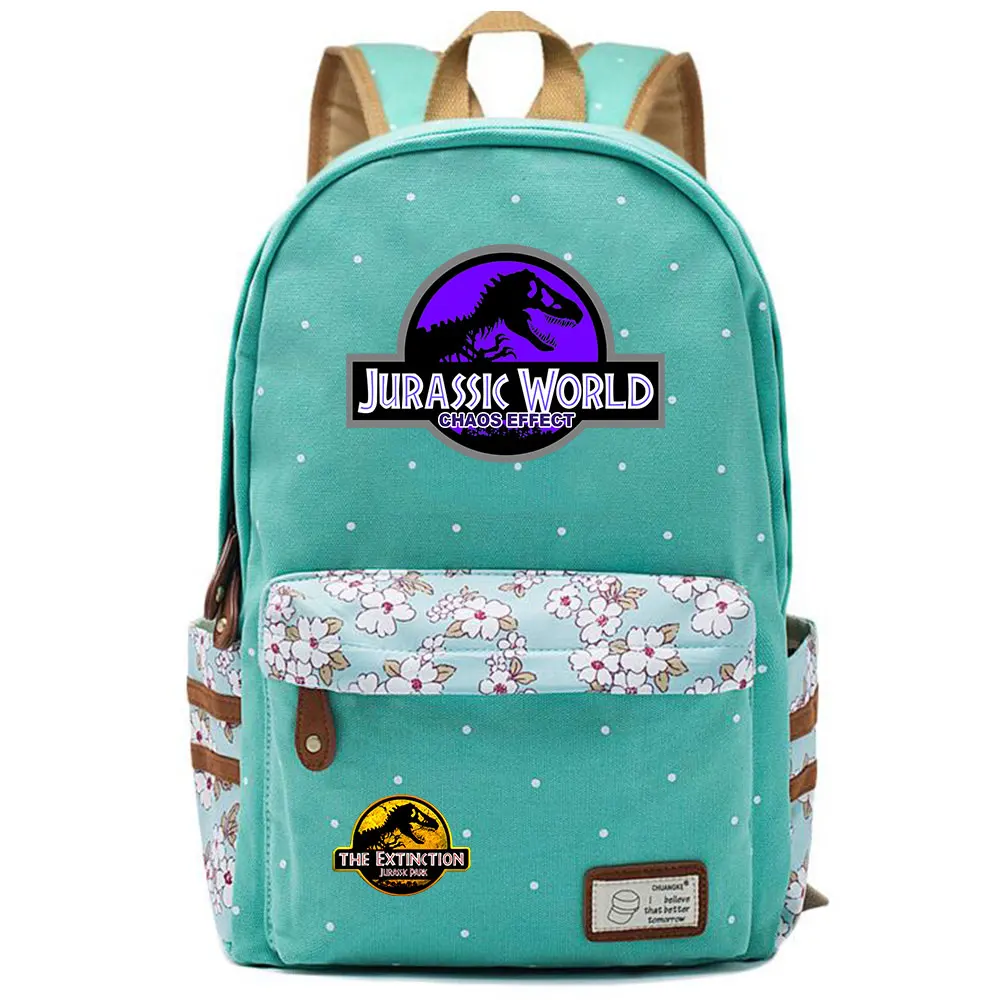Adventure Dinosaur Jurassic Park World Flowers Dot Boy Girl School bag Women Bagpack Teenagers Canvas Lady Femme Backpack | Багаж и сумки