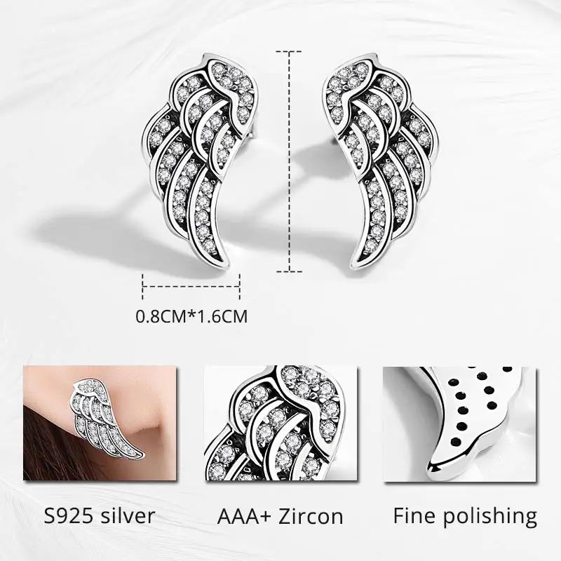 Женские серьги гвоздики из серебра 925 пробы с перьями|Серьги-гвоздики| |