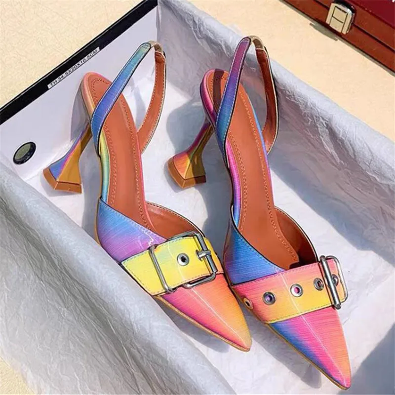 

2022 New Summer Women High Heels Gladiator Sandals Sexy Pointed Toe Women Pumps Rainbow Color Dress Shoes Woman Stiletto
