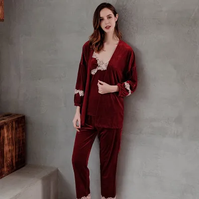 Женские бархатные пижамы Daeyard теплая Пижама с кружевами на осень и зиму пижамные