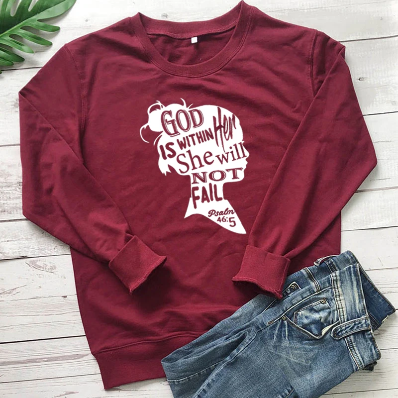 Бог Внутри ей не подведет Кристиан Толстовка женских топы для девочек Мощность
