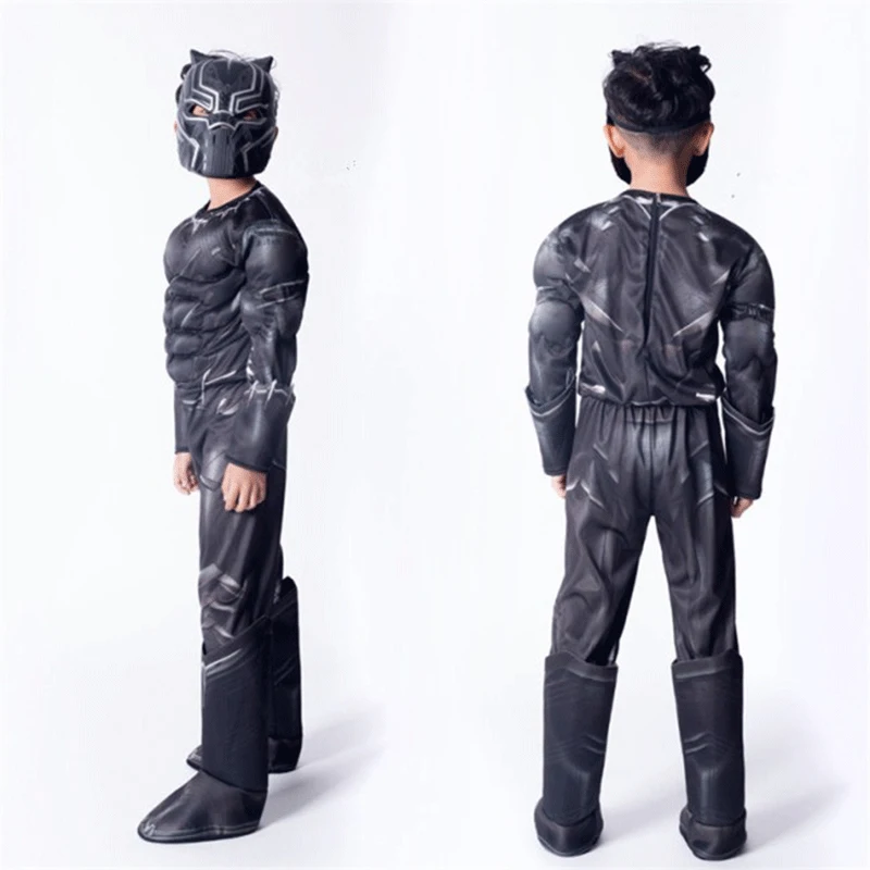 halloween muscle black costumes panther kids with mask costume captain civil war black leopard cosplay superheroes suits 4 12y free global shipping