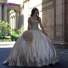 Роскошные золотистые кружевные милые платья 16 Quinceanera 2022 бальное платье с искусственными кристаллами атласные маскарадные платья 15 лет платье для выпускного вечера