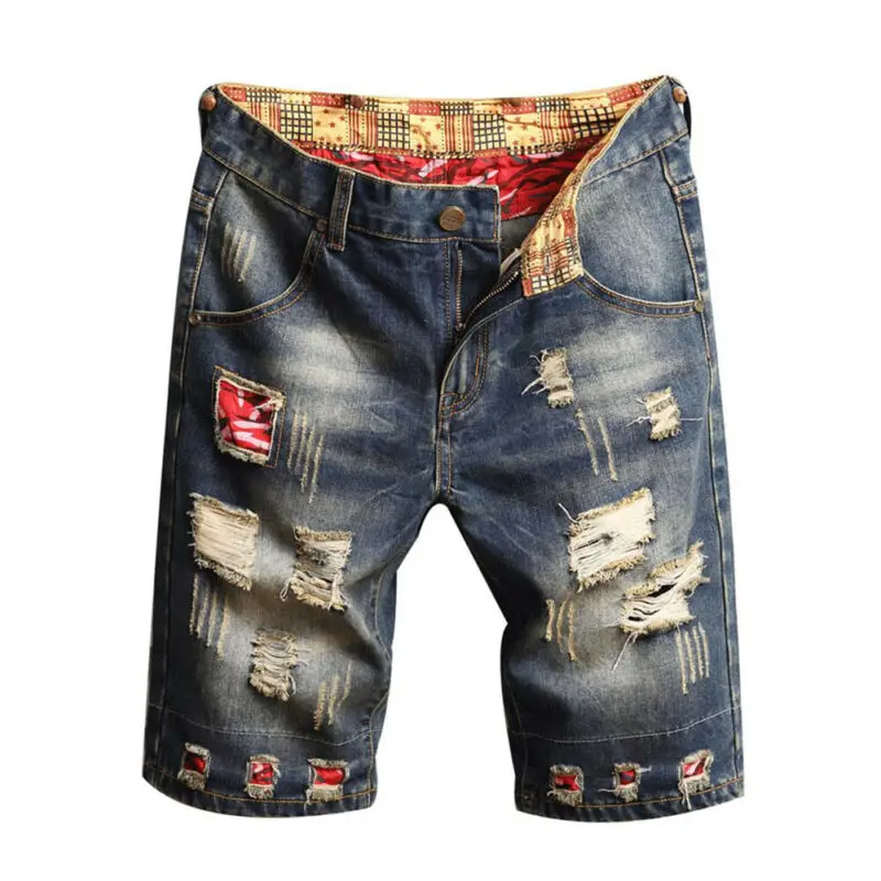 

Men's Distressed Denim Light Faded Wash Stretch Ripped Casual Jean Shorts HOT Summer Fashion 2021 Knee Length Straigth Clothes