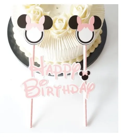 pink minnie 1 Набор «С Днем Рождения» Микки Маус мультфильм торт Топпер кекс флаг бумаги соломинки Беби-Шауэр выпечка торта ко дню рождения вечерние украшения - Цвет: pink minnie
