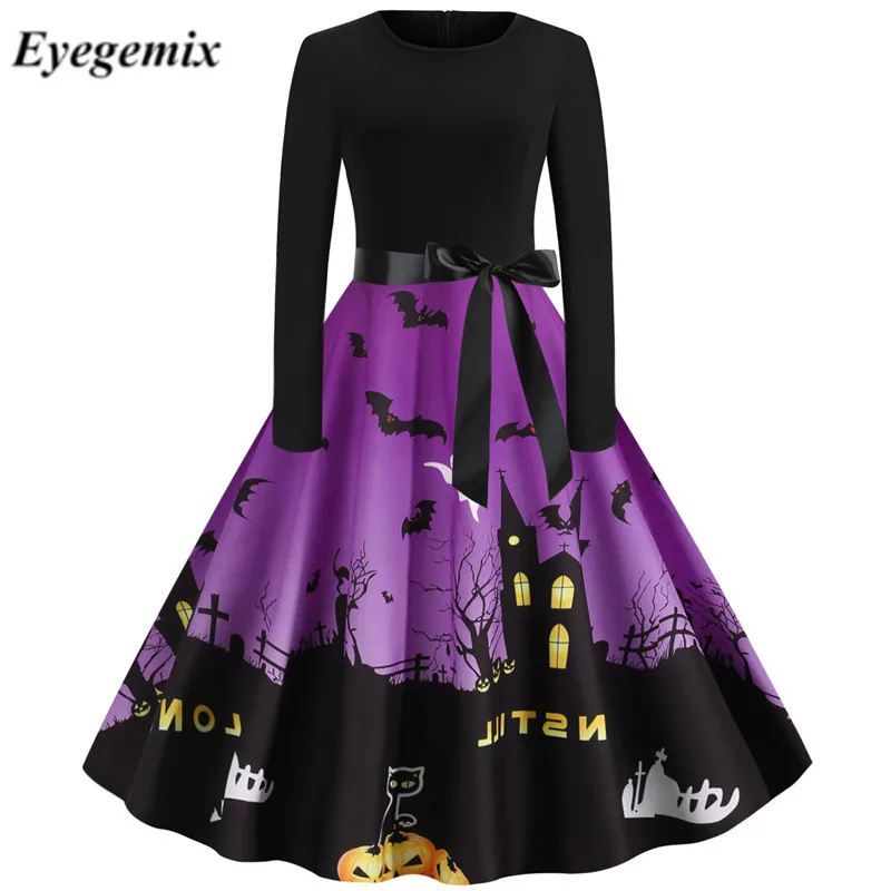 Осень зима зимние розовые женские 50 х 60 с длинным рукавом платье тыкв и призраков