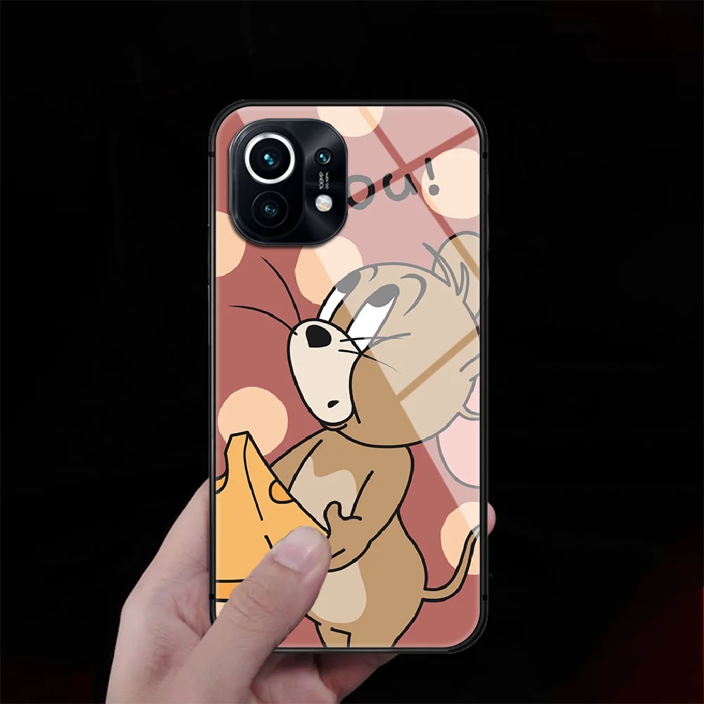 

Tom Couples Jerry Tempered Glass Phone Case Cover For Xiaomi Mi Note 9 10 11 T Pro Lite Ultra Waterproof Coque Black