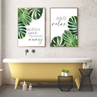 Картина тропическая зеленая с листьями, Декоративная Настенная картина в скандинавском стиле, для ванной комнаты, гостиной