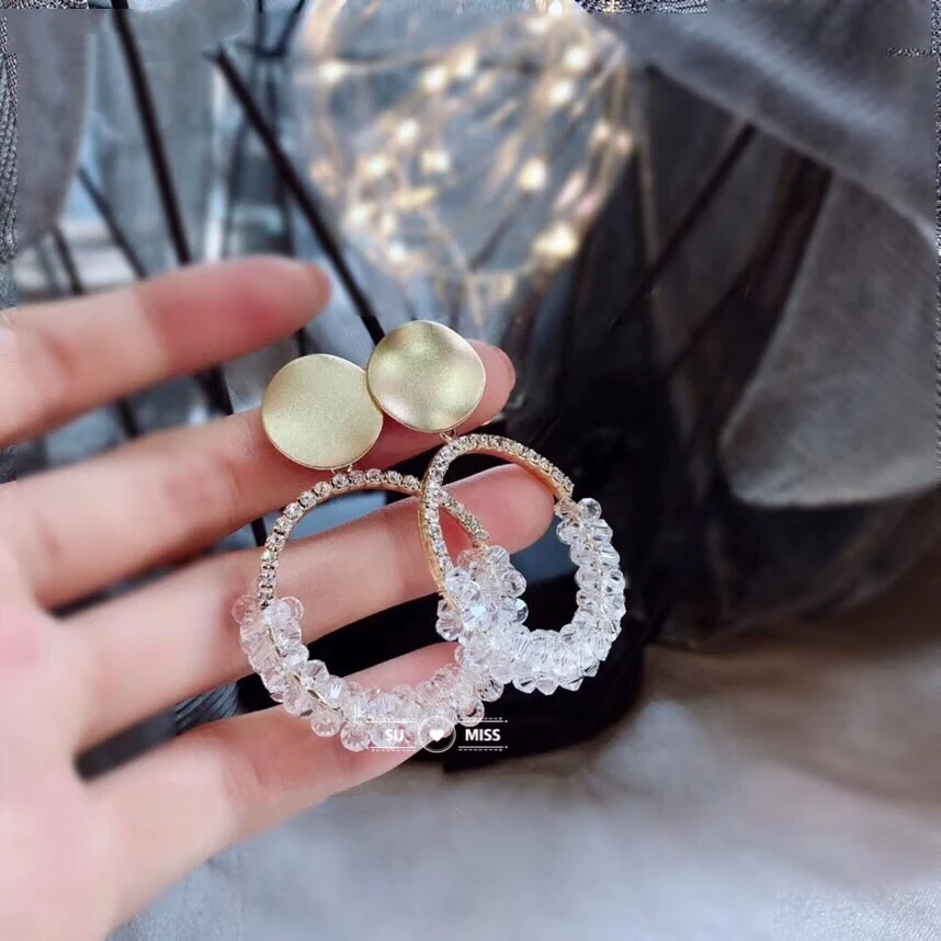 

Handmade Crystal Beads Round Earrings for Woman Bohemia Woven Pendant Earring Big Earrings Oorbellen aretes ersn30