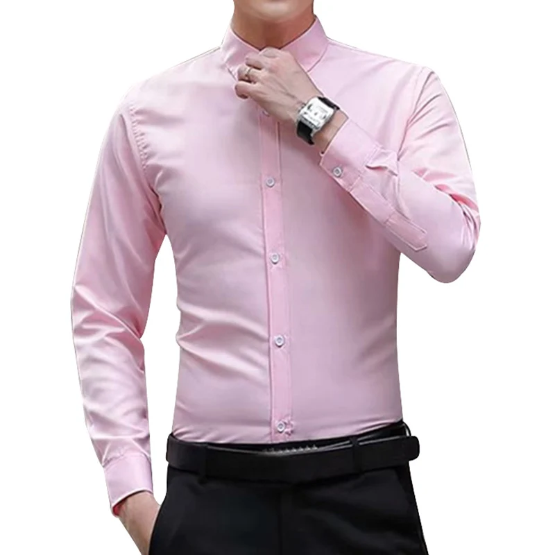 

Men Long Sleeve Shirts Slim Fit Solid Business Formal Shirts for Autumn AC889