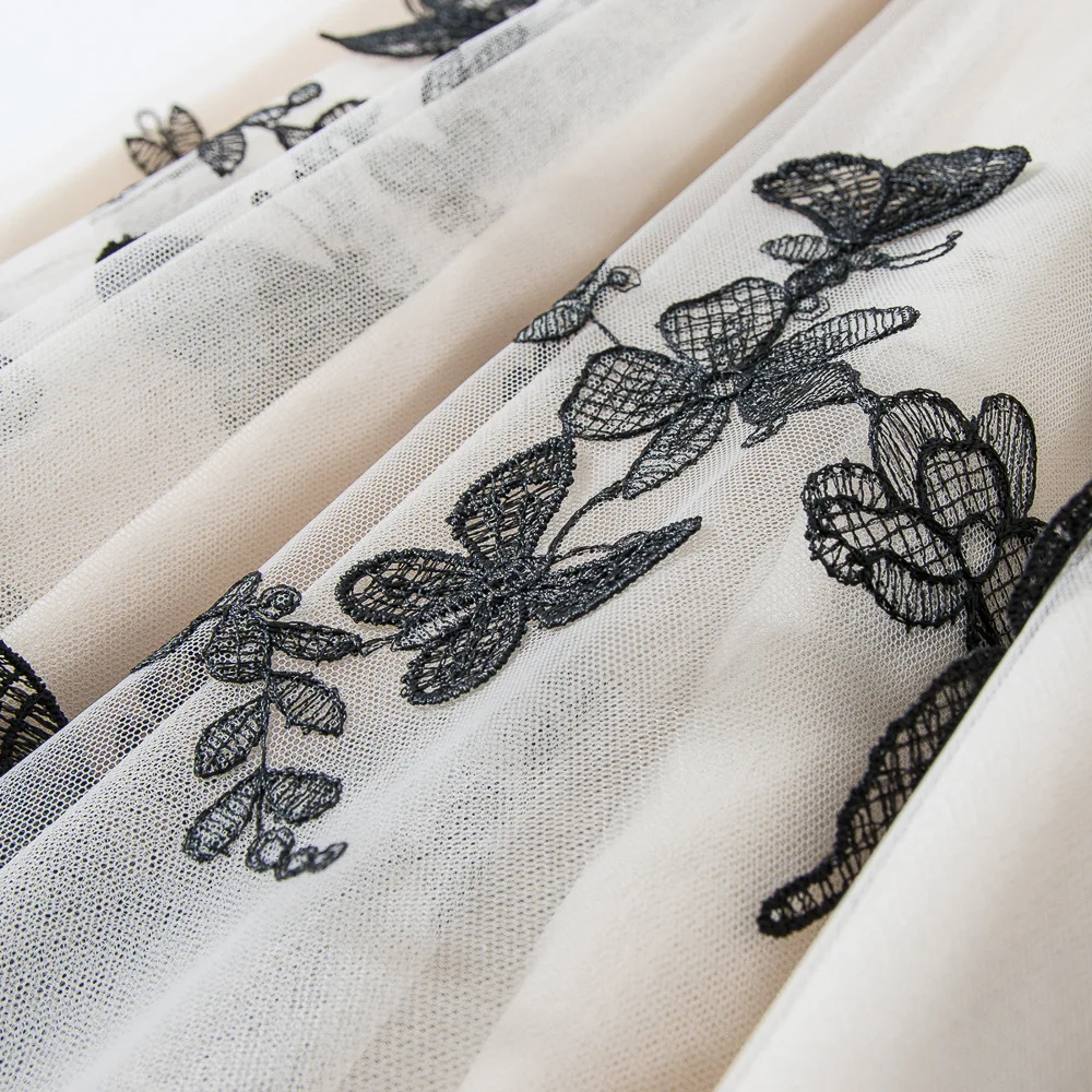 Юбка женская с вышивкой винтажная элегантная сетчатая юбка средней длины в стиле